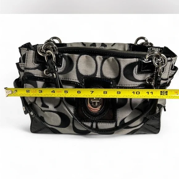 Coach Chelsea Signature Tote In Black and Gray w/ Patent Leather Trim - Picture 7 of 8